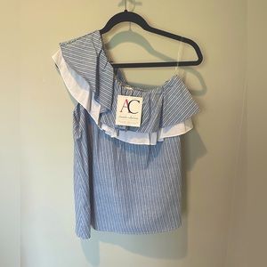 NWT Alixandra Collections One Shoulder Blue Top Size L